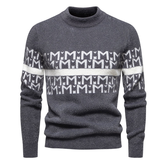 Herren Strickpullover mit modernem Zopfmuster und hohem Stehkragen EB