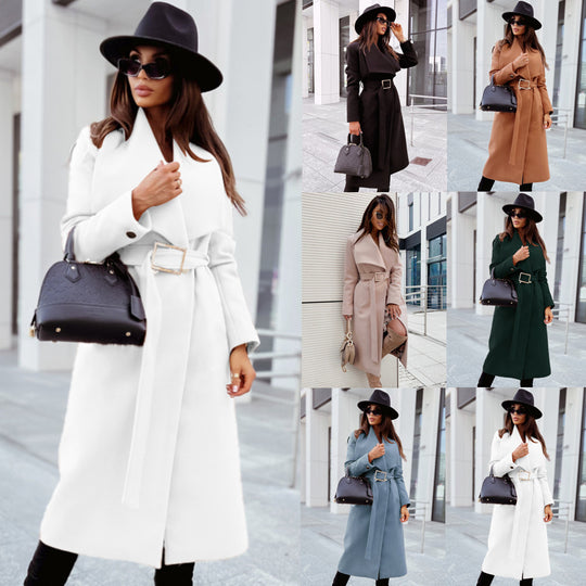 Damen Eleganter Trenchcoat mit Gürtel und strukturiertem Stoff EB