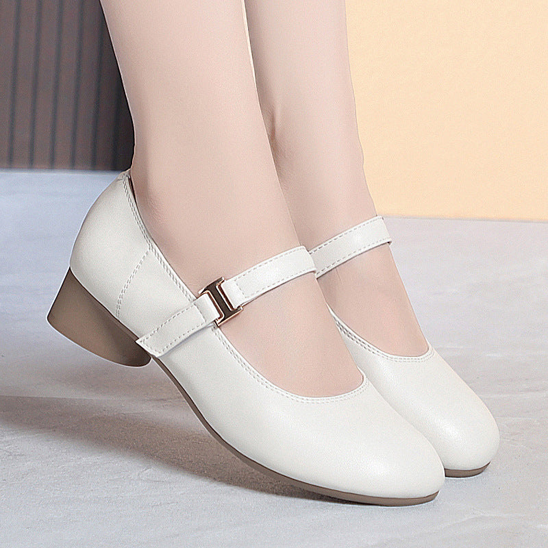 Damen Mary Jane Ballerinas mit verstellbarem Riemen und bequemem Blockabsatz EB