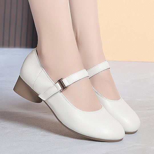 Damen Mary Jane Ballerinas mit verstellbarem Riemen und bequemem Blockabsatz EB