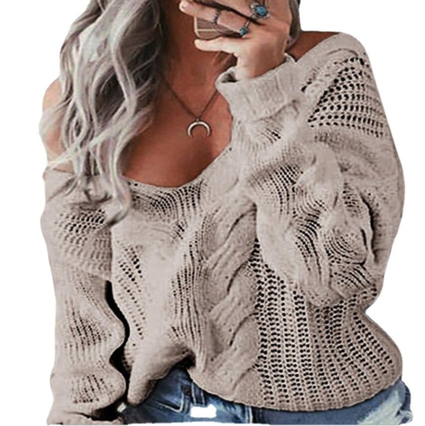 Damen Oversized Strickpullover mit tiefem V-Ausschnitt EB