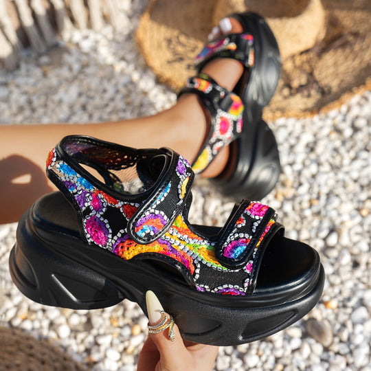 Damen Glamouröse Plateau-Sandalen mit verstellbaren Riemen EB