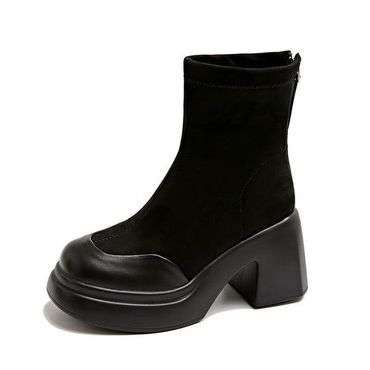 Damen modische Ankle Boots mit hohem Blockabsatz und Reißverschluss EB