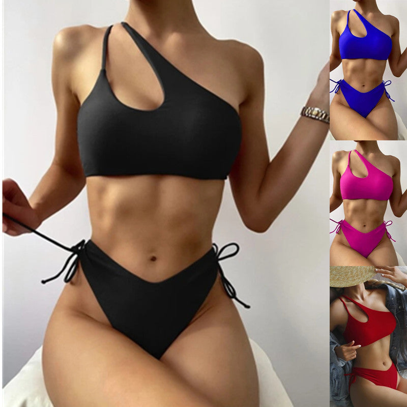 Damen Sportlicher Bikini mit asymmetrischem Oberteil und verstellbaren Trägern EB