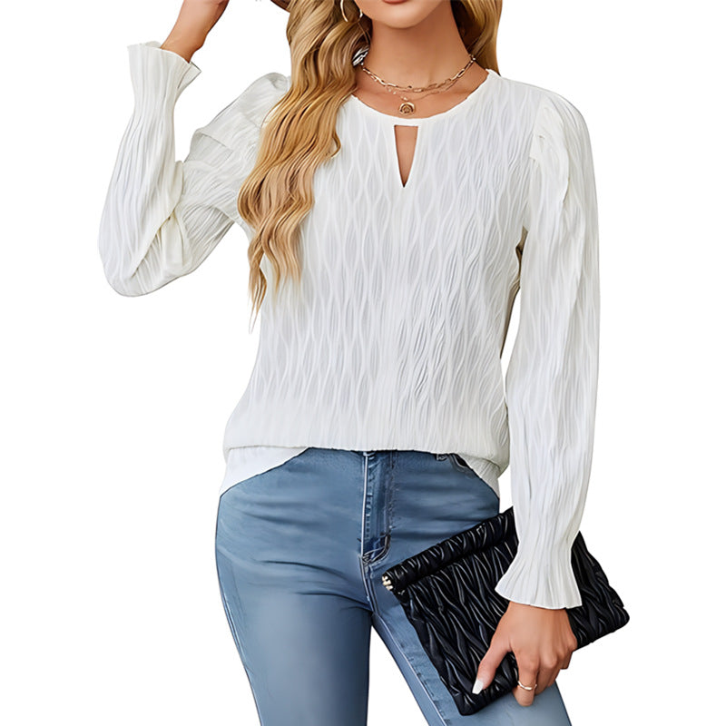 Damen Strickbluse mit dekorativen Ärmelabschlüssen EB