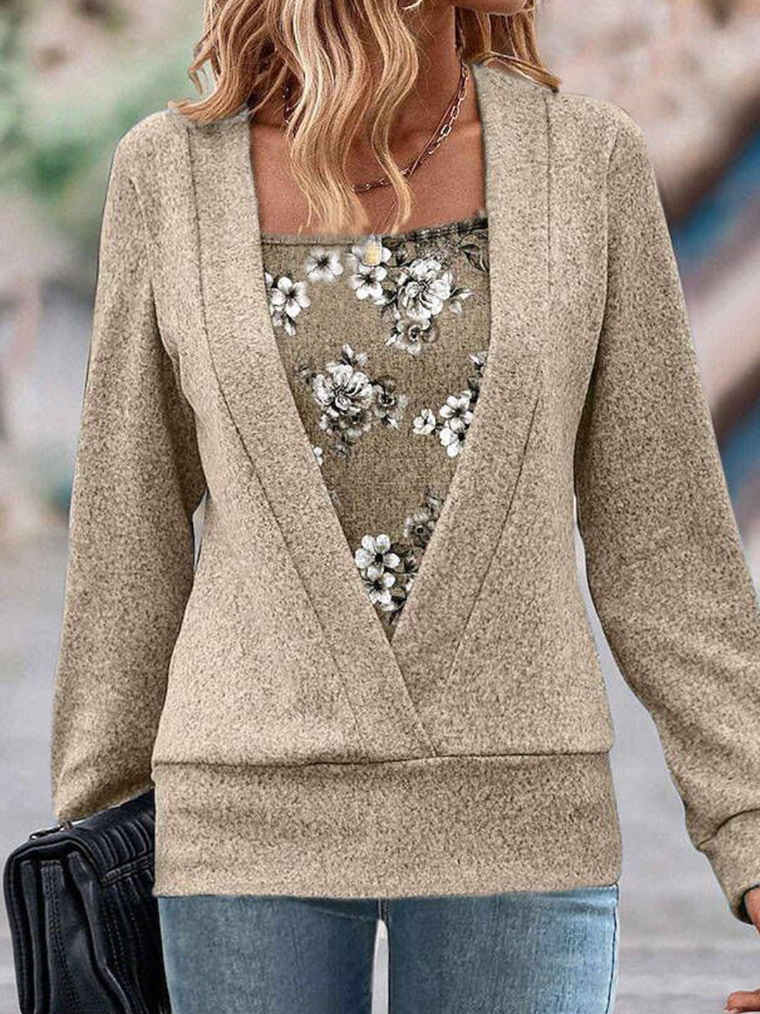 Damen kombinierbare Strickjacke mit floralem Detail EB