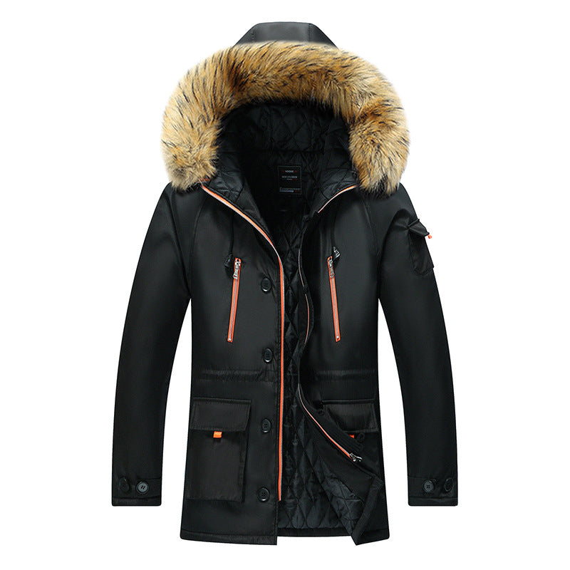 Men's  water-resistant quilted-lined parka with faux-fur trimmed hood and multi-pocket utility EB