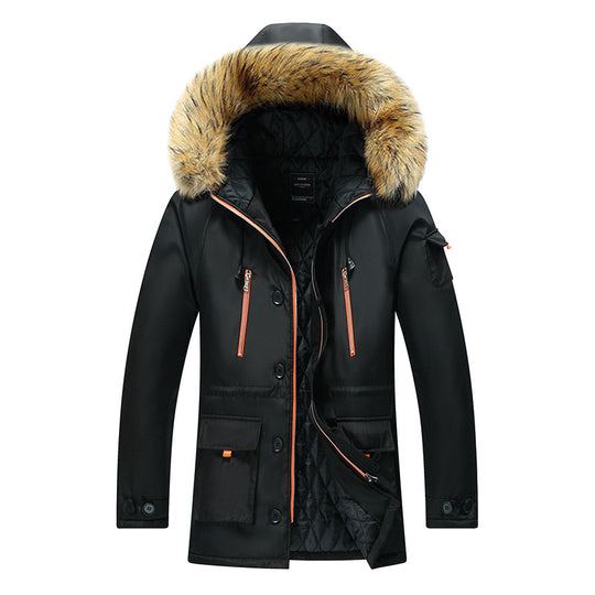 Men's  water-resistant quilted-lined parka with faux-fur trimmed hood and multi-pocket utility EB