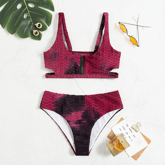 Damen Sportlicher Bikini mit hohem Kragen und Reißverschluss EB