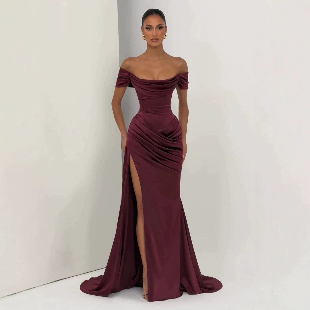 Damen Elegantes Off-Shoulder-Maxikleid mit seitlichem Schlitz EB