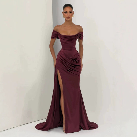 Damen Elegantes Off-Shoulder-Maxikleid mit seitlichem Schlitz EB