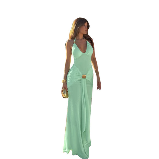 Damen Maxikleid mit raffiniertem Wickeldesign und verführerischem V-Ausschnitt EB