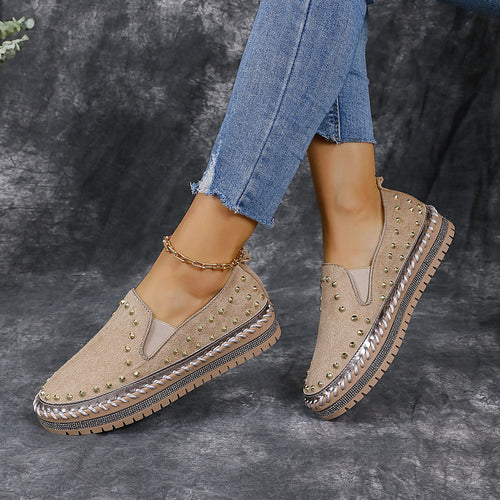 Damen Glamouröse Slip-On Sneakers mit funkelndem Glitzer und Nieten EB