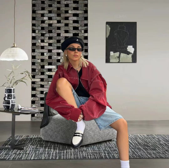 Damen modische Jacke mit trendigen Stickdetails und lässigem Schnitt EB