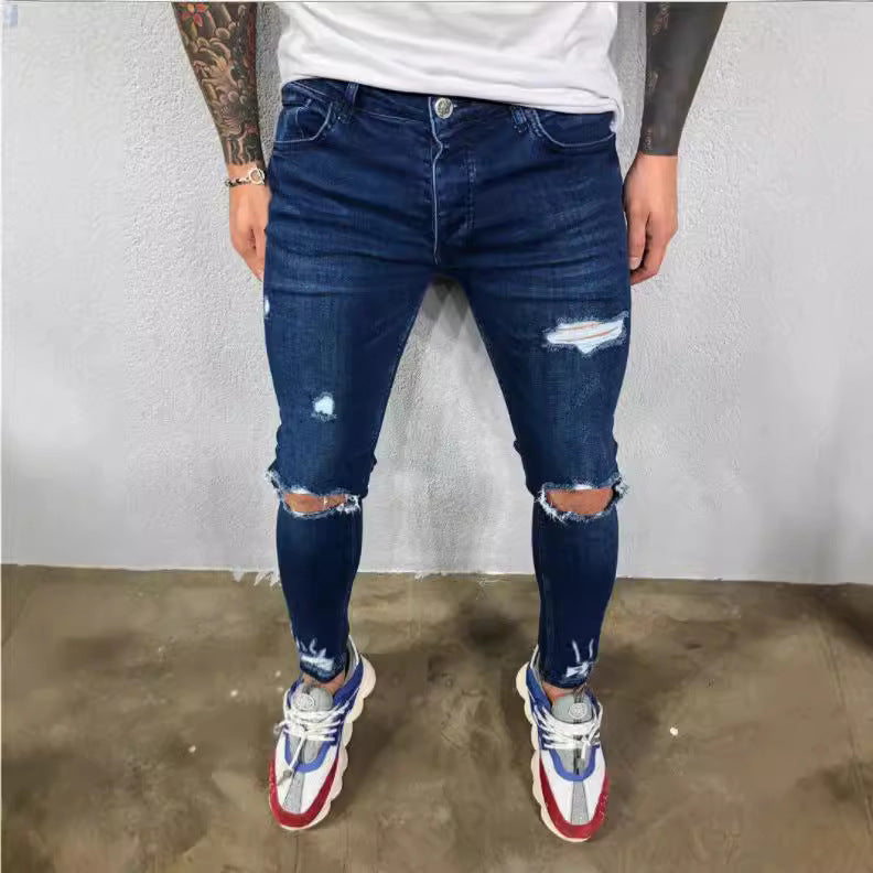Herren Slim Fit Jeans mit modischen Rissen EB