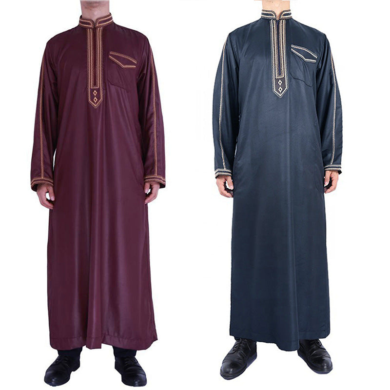 Herren traditionelles Langgewand mit dekorativer Stickerei und eleganter Knopfleiste EB