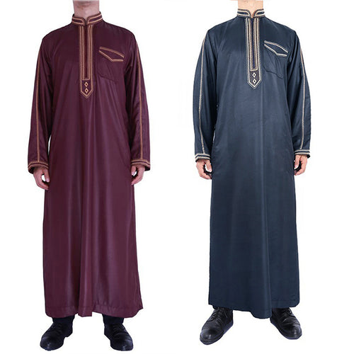 Herren traditionelles Langgewand mit dekorativer Stickerei und eleganter Knopfleiste EB