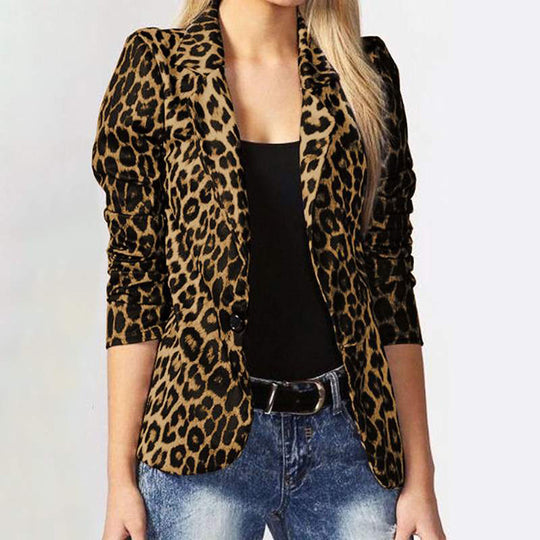 Damen Modischer Blazer im Leopardenmuster mit eleganten Details EB