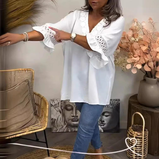 Damen Blusenshirt mit eleganten Spitzenakzenten und weitem Schnitt Heidi-Mode