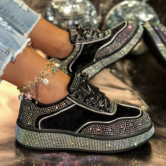 Damen Glamouröse Sneaker mit funkelnden Strass-Applikationen und bequemer Sohle EB