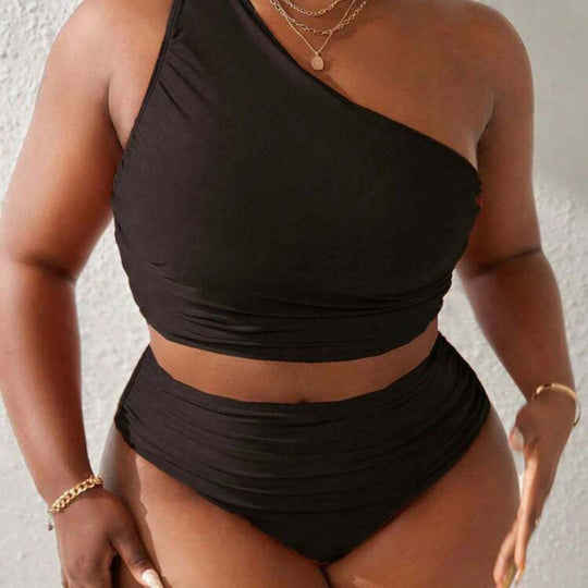 Damen Einseitiger Bikini-Set mit modischem Wickeldetail und hohem Bund EB