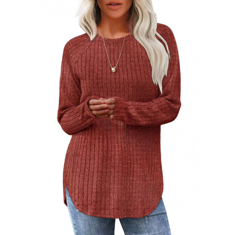Damen lässiger Pullover mit geripptem Muster und weitem Schnitt EB