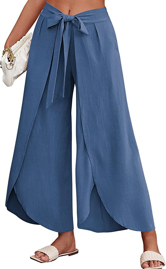 Damen Weite Sommerhose aus leichtem, atmungsaktivem Stoff mit Bindegürtel EB