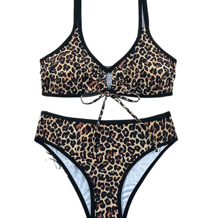 Damen Triangel-Bikini mit modischem Bindeband und animalistischem Fransen-Detail EB