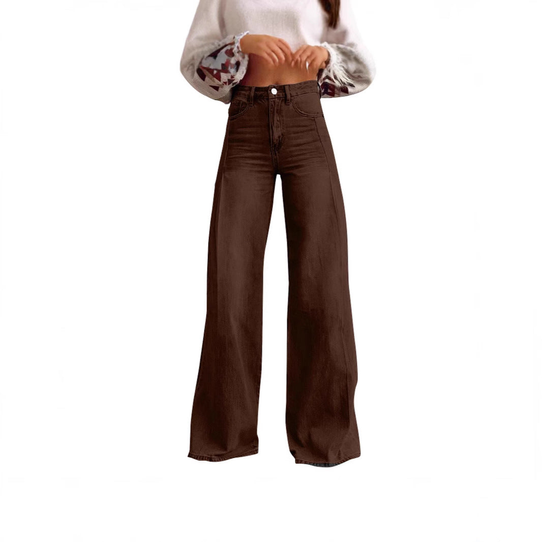 Damen nan hochgeschnittene Schlagjeans mit extra weitem Bein, figurstreckender Passform und dezenter Vintage-Waschung EB