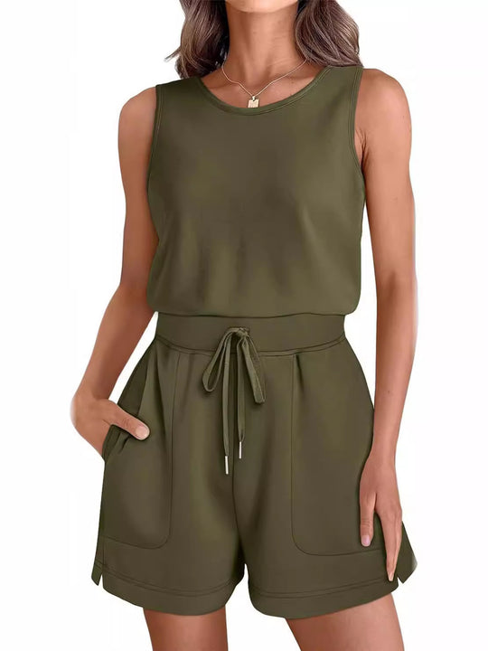 Damen Bequemer Kurzoverall mit seitlichen Taschen und verstellbarem Bund EB
