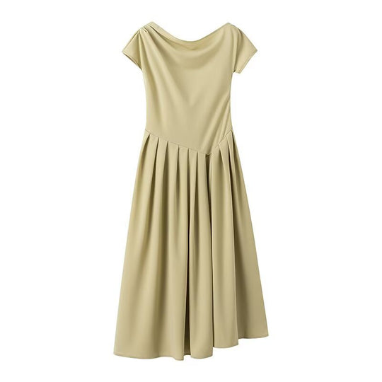 Damen Midi-Kleid mit elegantem Faltenrock und offenkantigem Ausschnitt EB