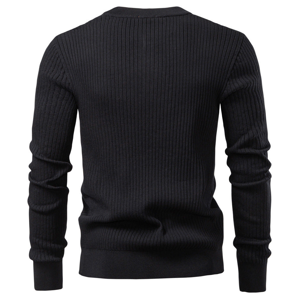 Herren nan gerippter Langarm-Henleypullover mit Stehkragen, feinem Rippstrick und schmaler Passform EB