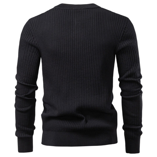 Herren nan gerippter Langarm-Henleypullover mit Stehkragen, feinem Rippstrick und schmaler Passform EB