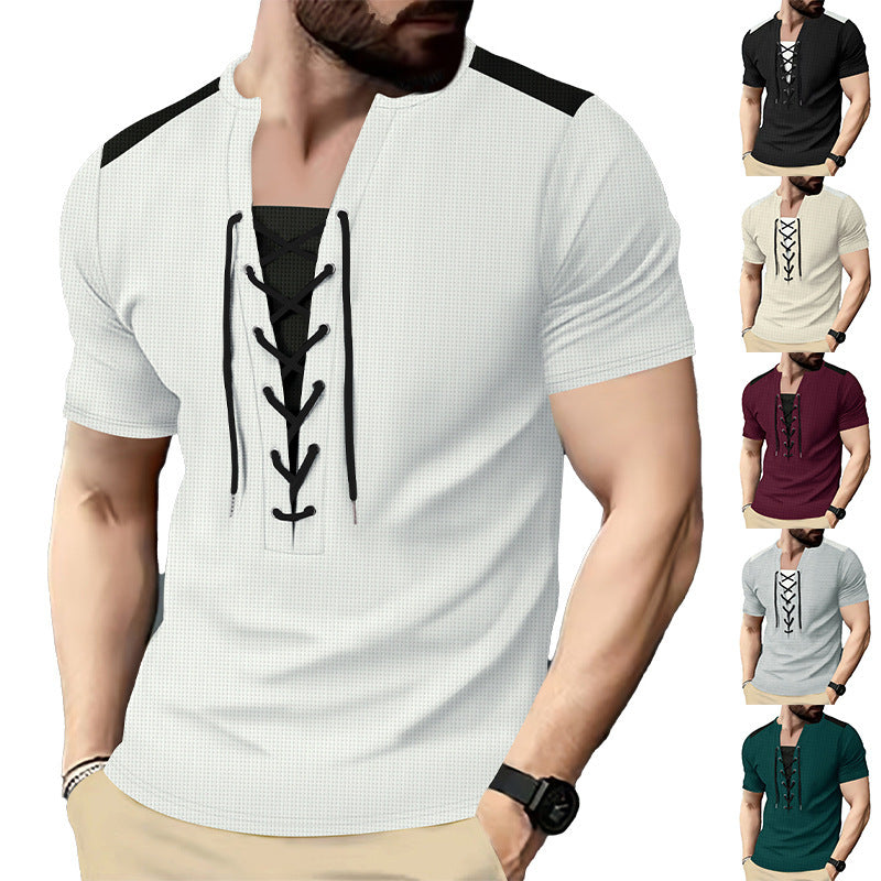 Herren Kurzarm Shirt mit sportlichem Schnürdesign EB