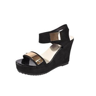 Damen nan Keilabsatz-Sandalette mit Plateau und metallischen Details EB