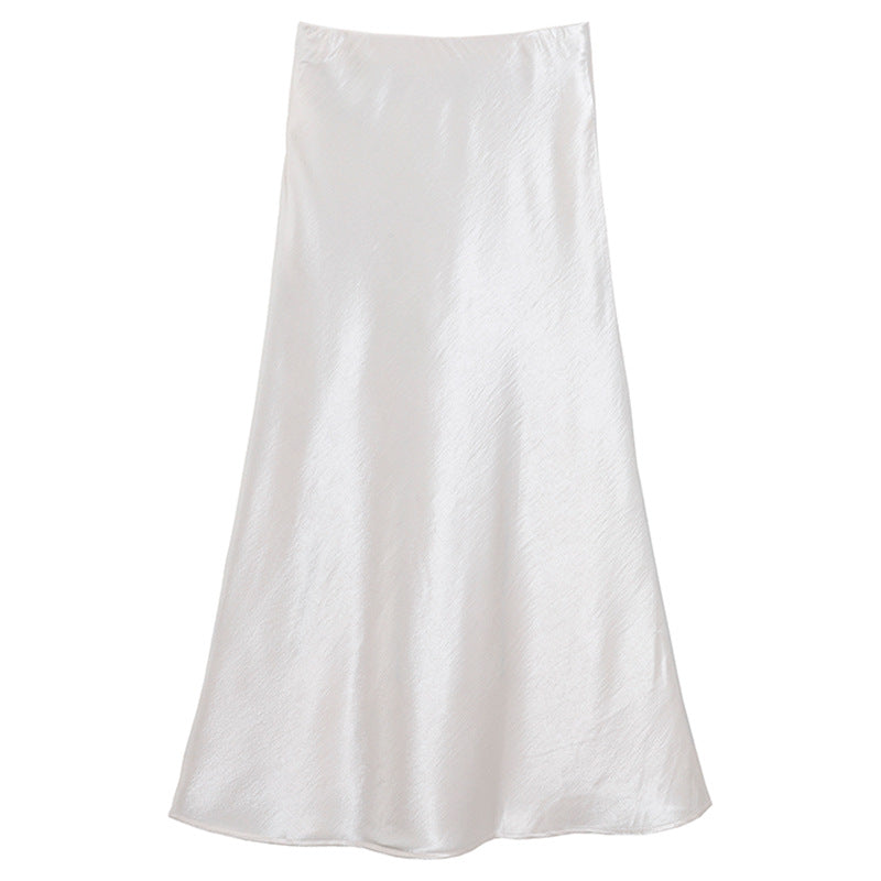 Damen  eleganter Midirock aus Satin mit A-Linie und nahtlosem Bund EB