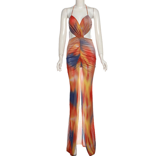 Damen Maxikleid mit raffinierten Drapierungen und tiefem Schlitz EB