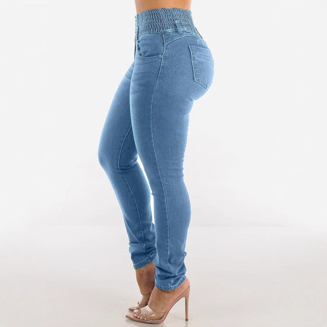 Damen Slim Fit Jeanshose mit elastischem Bund und Knopfverschluss EB