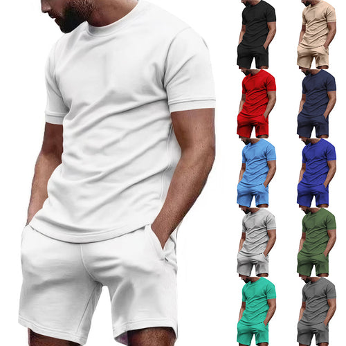 Herren nan minimalistisches Jersey-Ensemble mit bequemem Rundhalsshirt und elastischer Tunnelzug-Kurzhose EB