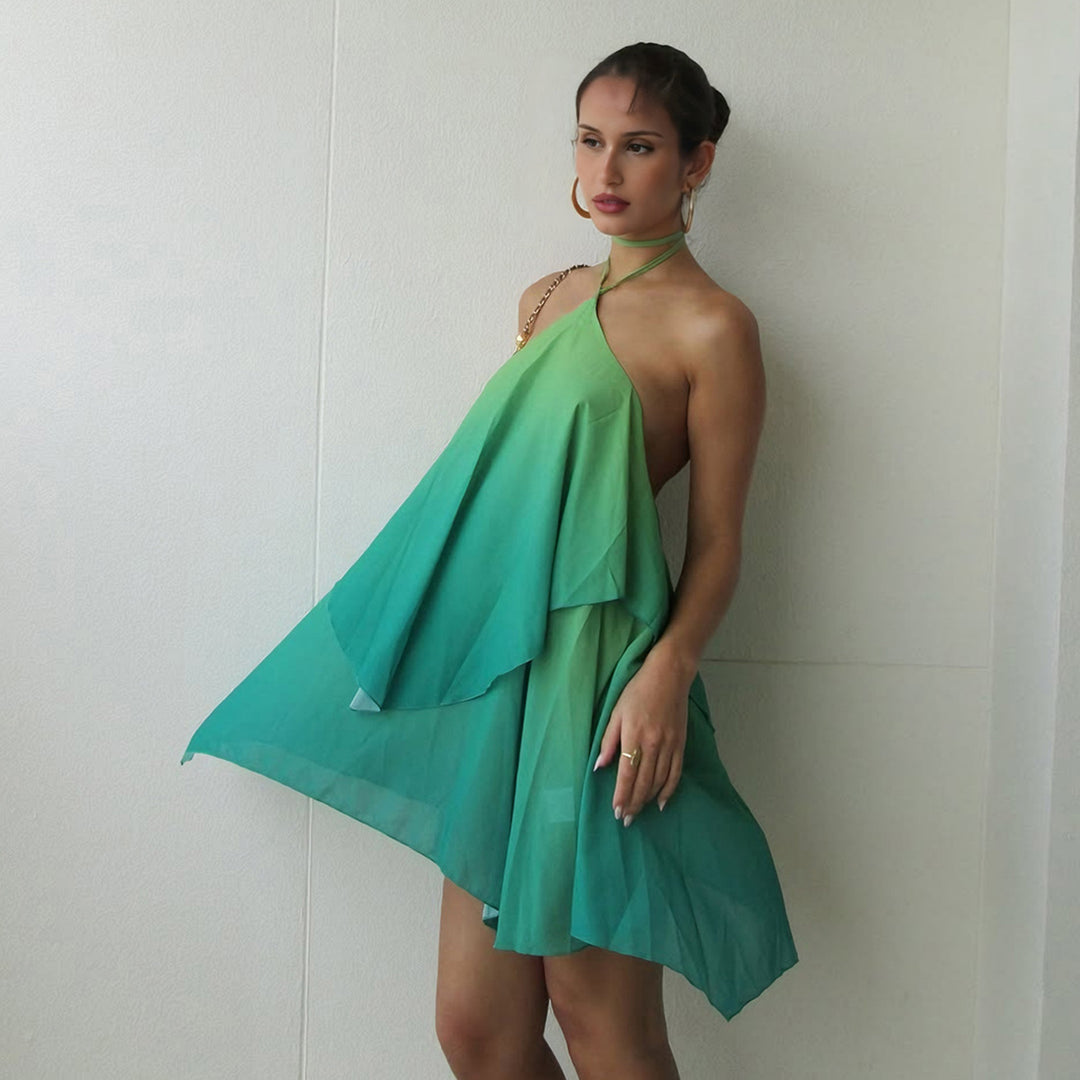 Damen luftiges, asymmetrisches Strandkleid mit Chiffon-Effekt EB