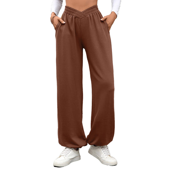 Damen bequeme Palazzo-Hose mit elastischem Bund und Seitentaschen EB