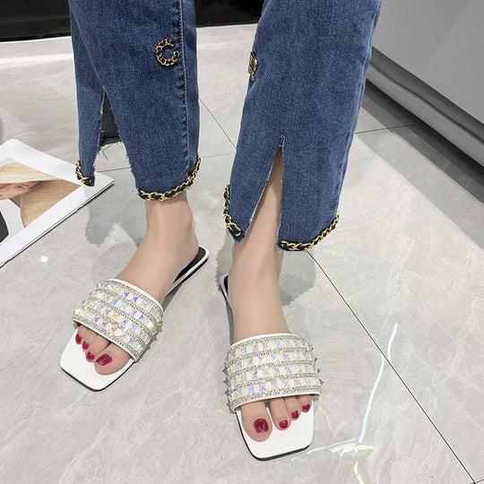 Damen elegante Riemchen-Pantoletten mit funkelndem Strass EB