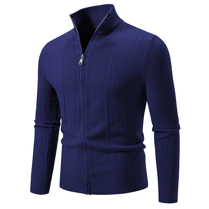Herren eleganter Feinstrickpullover mit Stehkragen und Reißverschluss EB