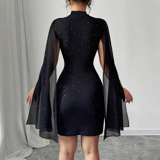 Damen Elegantes Minikleid mit Schößchen und glitzernden Details EB