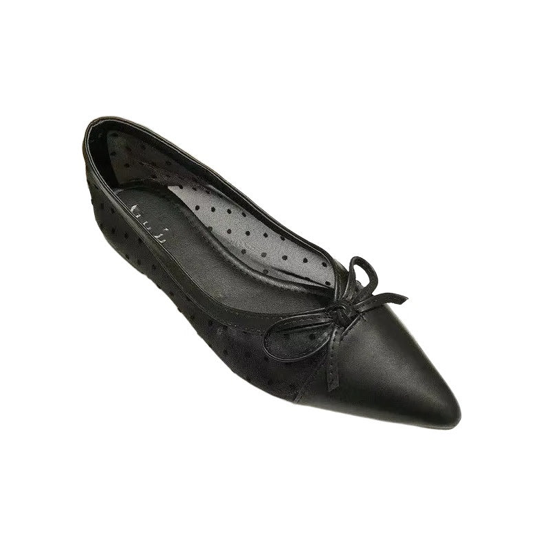 Damen elegante Ballerinas mit modischem Tiefe-Ausschnitt und verspieltem Schleifenakzent EB