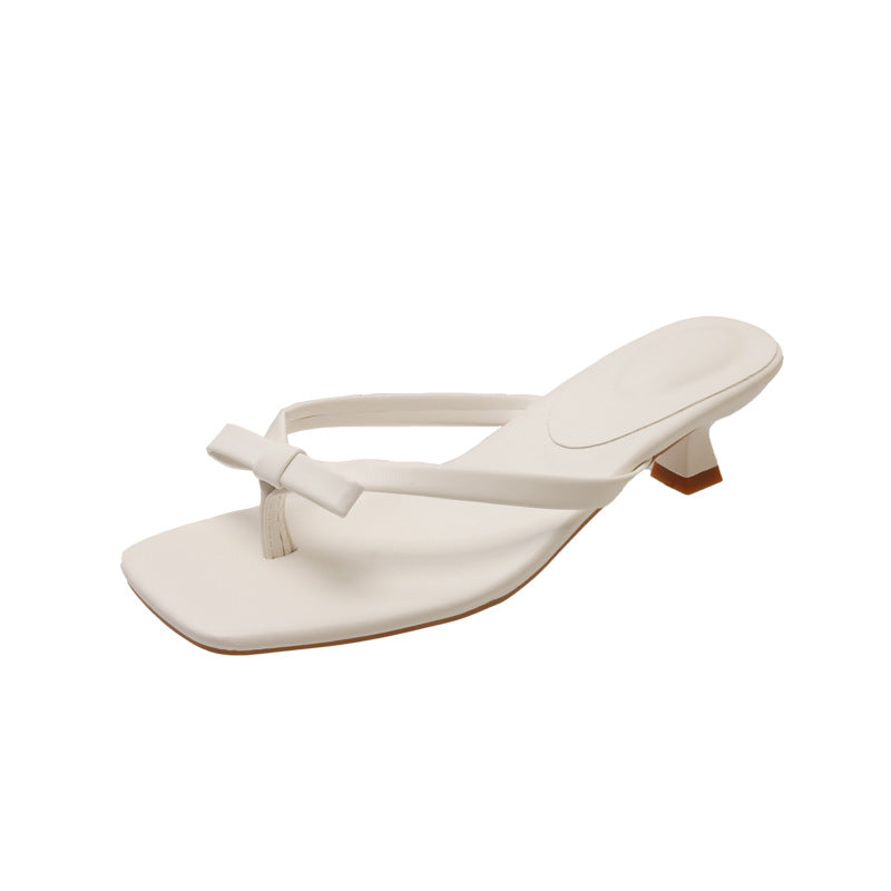 Damen flache Zehentrenner-Sandalen mit elegantem Schleifen-Detail EB