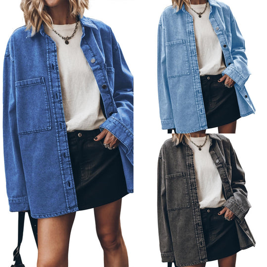Damen Oversized Denimjacke mit moderner Waschung und praktischen Taschen EB
