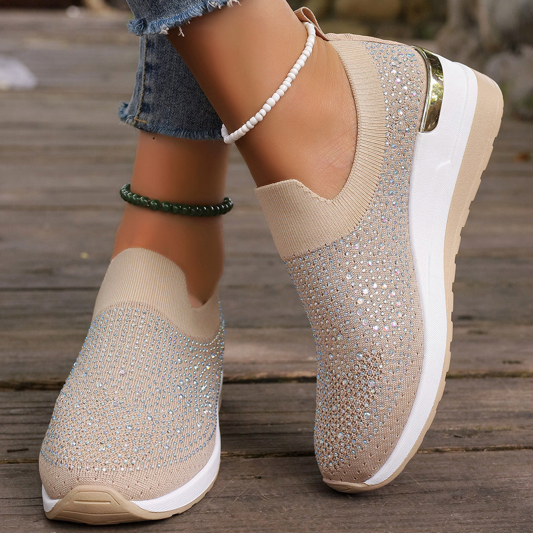 Damen modische und komfortable Sneakers mit Glitzer-Applikationen EB