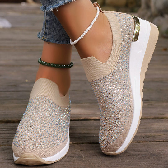 Damen modische und komfortable Sneakers mit Glitzer-Applikationen EB
