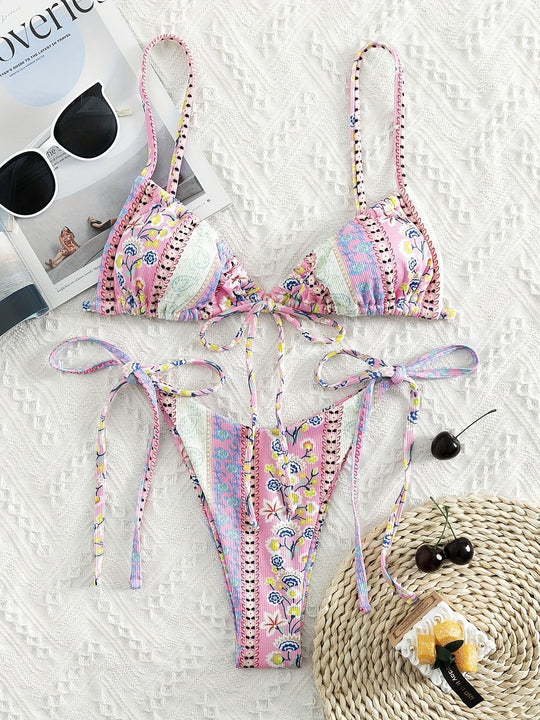 Damen Triangel-Bikini mit verspieltem Design und verstellbaren Trägern EB